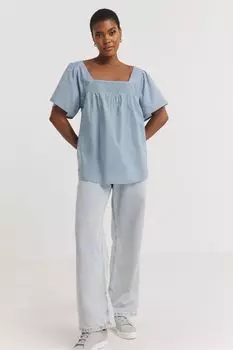 Топ из хлопкового батиста с квадратным вырезом Jd Williams, синий