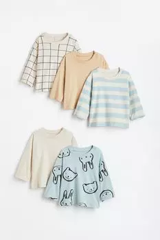 Топ из хлопкового джерси, 5 комплектов H&amp;M, светло-бежевый/светло-бирюзовый