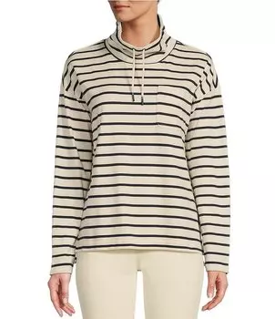 Топ из хлопкового джерси L.L.Bean Heritage Mariner в полоску с воротником-воронкой и длинными рукавами, бежевый