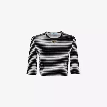 Топ из хлопкового джерси с фирменной полоской и фирменной табличкой Prada, черный