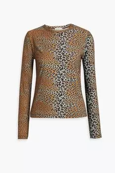 Топ из хлопкового джерси с леопардовым принтом ULLA JOHNSON, коричневый