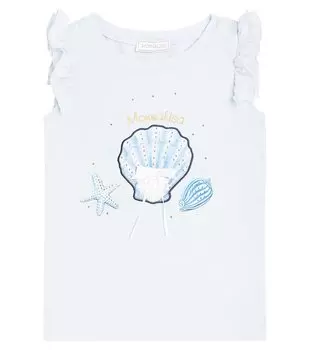 Топ из хлопкового джерси с принтом и оборками Monnalisa, синий