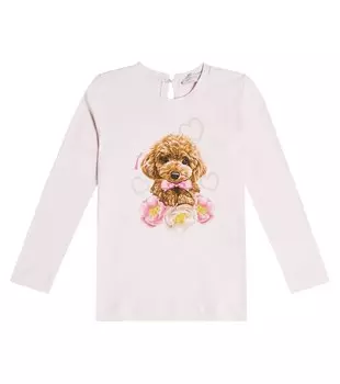 Лонгслив из хлопкового джерси с принтом Monnalisa, розовый