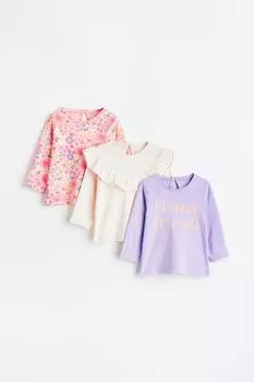 Топ из хлопкового джерси с тремя комплектами H&amp;M, розовый/цветы