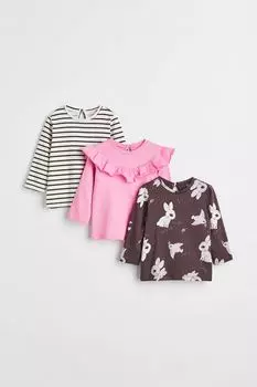 Топ из хлопкового джерси с тремя комплектами H&amp;M, темно-лиловый/кролик