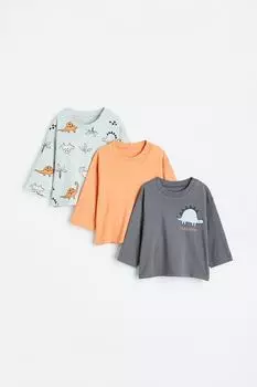 Топ из хлопкового джерси с тремя комплектами H&amp;M, темно-серый/динозавры