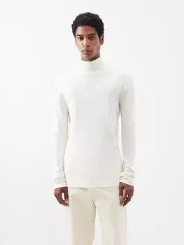 Топ из хлопкового джерси с высоким воротником Lemaire, белый