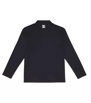 Топ из хлопкового джерси с высоким воротником и логотипом Dolce&Gabbana, синий