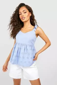 Топ из хлопкового хлопка с завязкой на плечах Boohoo, синий