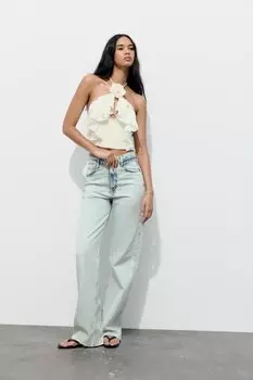 Топ из хлопкового муслина с расширенными цветочными деталями ZARA, экрю