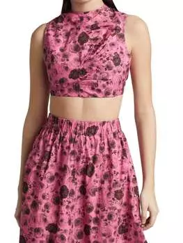 Топ из Хлопкового Поплина GANNI с цветочным принтом, shocking pink