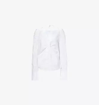 Топ из хлопкового поплина с открытыми плечами и узлом Good American, белый