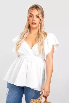Топ из хлопкового поплина с рукавами и рукавами Boohoo, белый