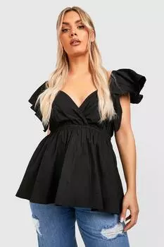 Топ из хлопкового поплина с рукавами и рукавами Boohoo, черный