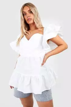 Топ из хлопкового поплина с рукавами и рукавами Boohoo, белый