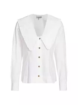 Топ из хлопкового поплина с воротником-хомутом Pilgrim GANNI, белый