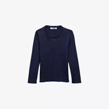 Топ из хлопкового трикотажа с круглым вырезом и вышитыми надписями Prada, синий