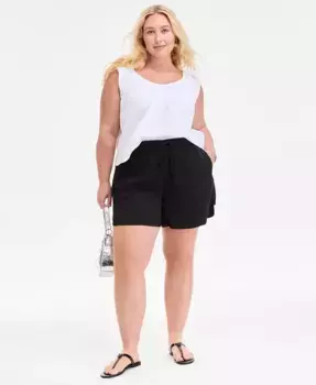 Топ из хлопковой марли больших размеров с V-образным вырезом и рукавами-крылышками On 34th, черный