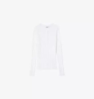 Топ из хлопковой смеси с длинными рукавами в рубчик Sandro, цвет naturels