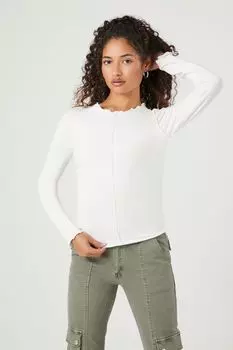 Топ из хлопковой смеси с салатовыми краями Forever 21, белый