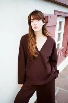 Топ из интерлока с v-образным вырезом ZARA, бордовый