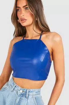 Топ из искусственной кожи с бретелькой на бретельках boohoo, синий