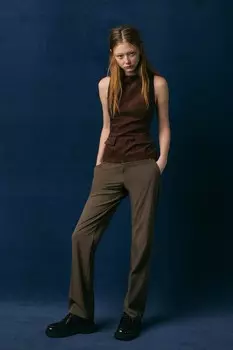 Топ из искусственной замши с отрубкой ZARA, коричневый
