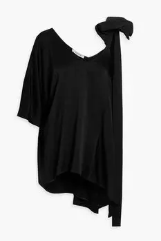 Топ из кованого атласа с одним рукавом и асимметричными оборками. VALENTINO GARAVANI, черный