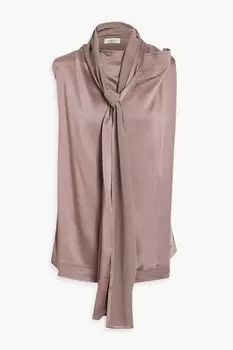 Топ из кованого атласа с завязками на воротнике VALENTINO GARAVANI, серо-коричневый