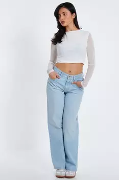 Топ из кремовой сетки с длинными рукавами QUIZ Clothing