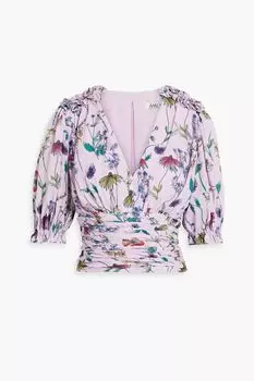 Топ из крепдешина со сборками и цветочным принтом AMUR, сиреневый