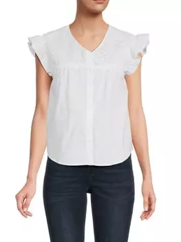 Топ из льна и хлопка с вышивкой Saks Fifth Avenue, белый