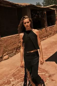 Топ из льна ZARA, черный
