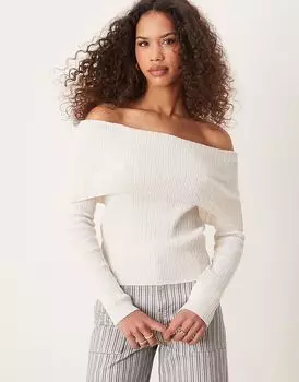 Топ из льняной смеси ASOS DESIGN с открытыми плечами кремового цвета