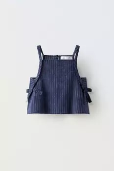 Топ из льняной ткани в полоску ZARA, синий