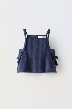 Топ из льняной ткани в полоску ZARA, синий
