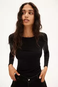 Топ из микрофибры с овальной спинкой H&M, черный