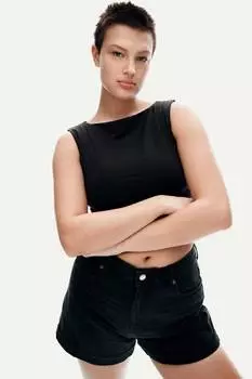 Топ из микрофибры с вырезом-лодочкой H&M, черный