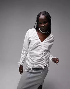 Топ из многоканального поплина со сборками Topshop цвета слоновой кости