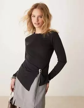 Топ из модального трикотажа с длинными рукавами и серебристой отделкой черного цвета ASOS DESIGN