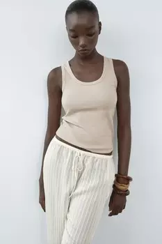 Топ из модала и хлопка на бретельках ZARA, камень