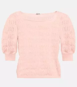 Топ из мохера с ажурной вязкой Miu Miu, Cipria