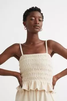 Топ из мятой махры на бретелях H&M, светло-бежевый