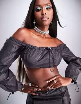 Топ из нейлона с завязками ASYOU темно-серого цвета