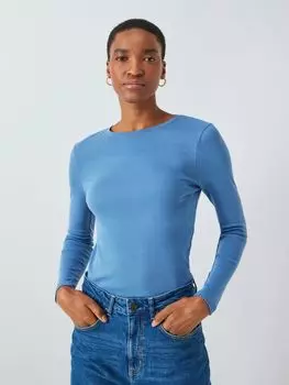 Топ из органического хлопка с длинными рукавами John Lewis, джинсовый синий