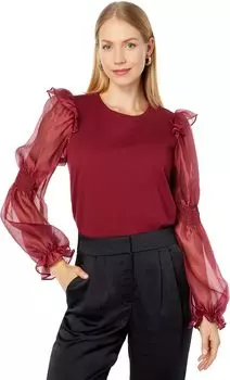 Топ из органзы с длинными рукавами и присборенными деталями English Factory, цвет Wine