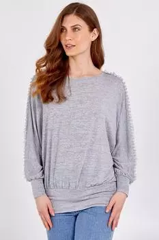 Топ из органзы с оборками и крыльями летучей мыши Blue Vanilla, серый