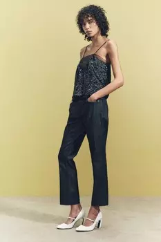 Топ из органзы с пайетками из коллекции ZW ZARA, черный