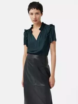 Топ из переработанного атласа с рюшами Jigsaw, синий