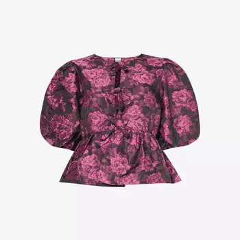 Топ из переработанного полиэстера с цветочным узором Ganni, цвет cone flower